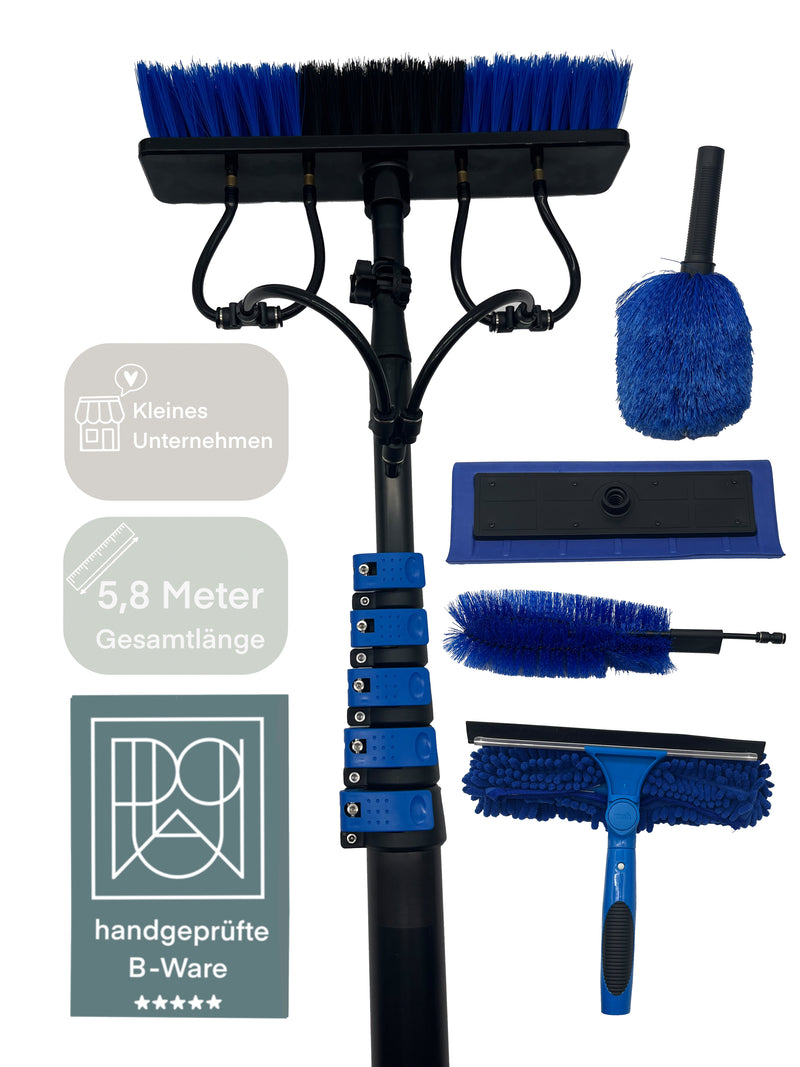 Teleskop Waschbürste 5,8 m Reinigungsset für PV-Anlage, Wintergarten & Dachrinne