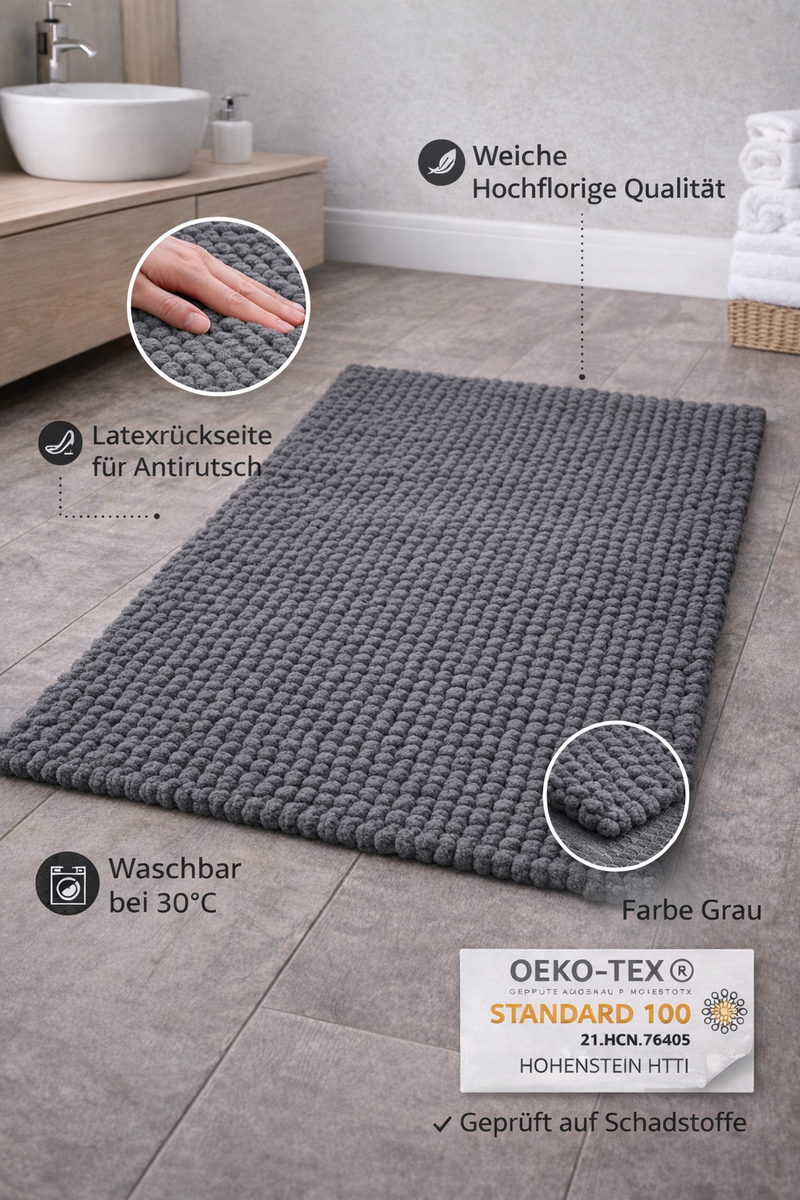 Badteppich Relax 60x90 cm – Rutschfest, OEKO-TEX®, 1600 g/m², Waschbar