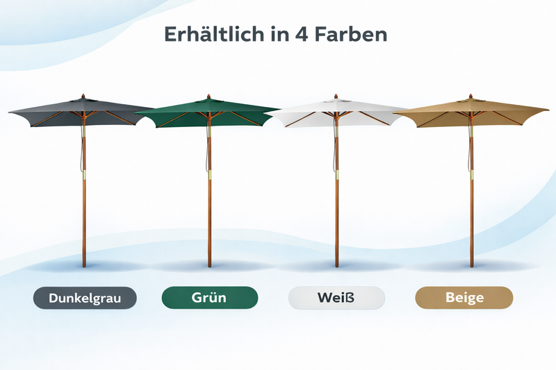 PINO Holz Sonnenschirm 200 × 150 cm – Gartenschirm mit Knickfunktion und UV-Schutz 50+