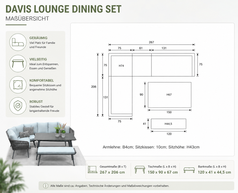 DAVIS Rope Alu Lounge Set Gartenmöbel Sitzgruppe grau links