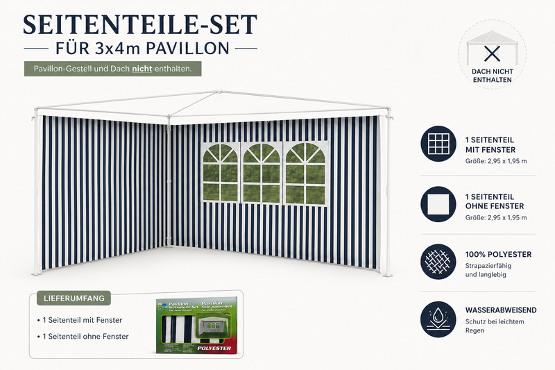 Pavillon Seitenteile-Set 2 Seitenteile Fenster für Seitenwände blau weiß 3x4