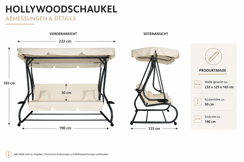 Hollywoodschaukel Gartenschaukel ASKIM 4-sitzer grau beige Schaukel