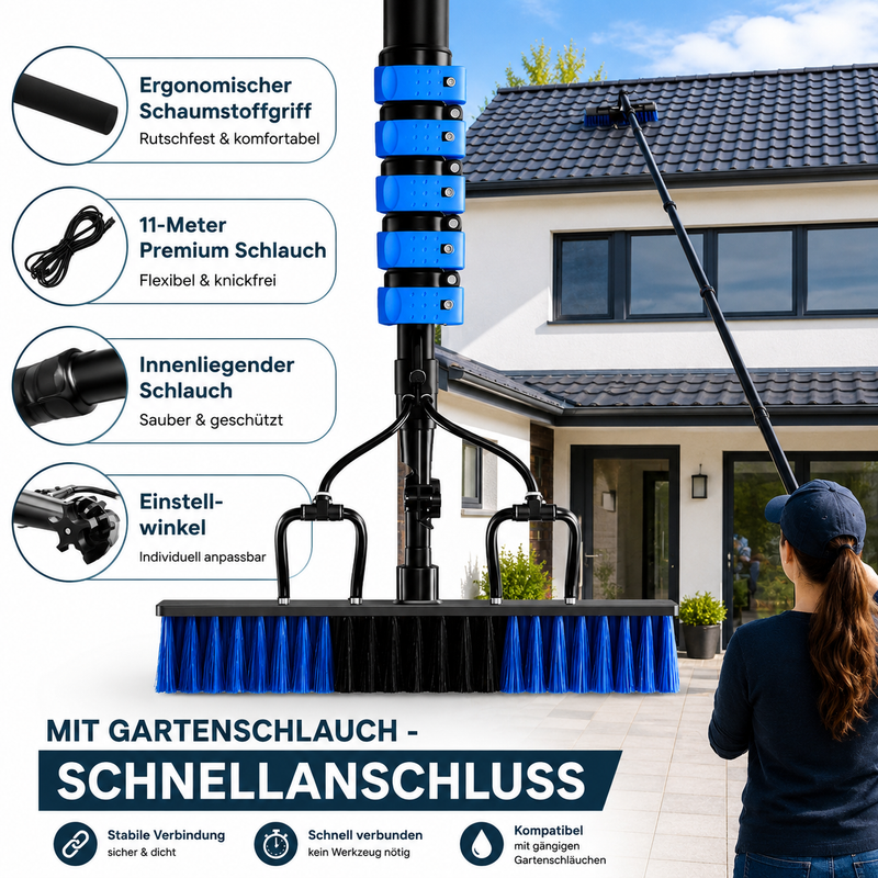 Teleskop Waschbürste 5,8 m Reinigungsset für PV-Anlage, Wintergarten & Dachrinne