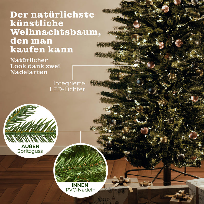 [G] Künstlicher Weihnachtsbaum Bergfichte 1,80m - 2,1m Christbaum Tannenbaum mit Beleuchtung Lichterkette