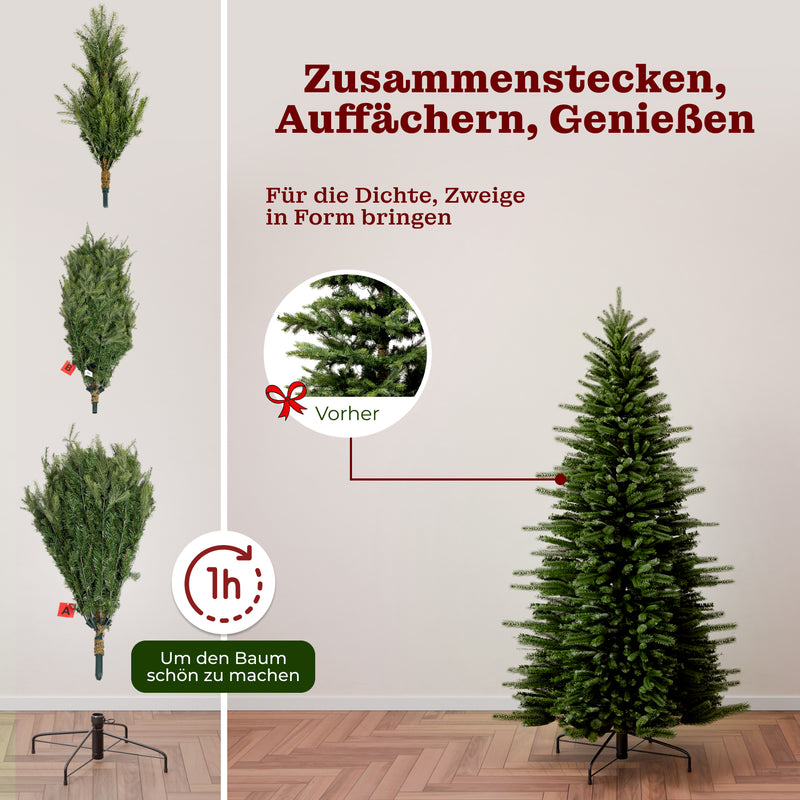 [G] Künstlicher Weihnachtsbaum Bergfichte 1,80m - 2,1m Christbaum Tannenbaum mit Beleuchtung Lichterkette