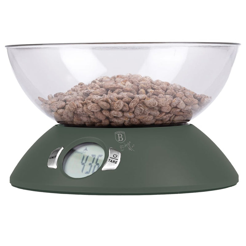 Berlinger Haus Küchenwaage mit Schüssel BH9619 – Matte Green, digitale Haushaltswaage bis 5 kg