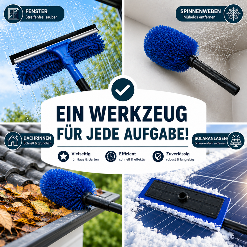 Teleskop Waschbürste 5,8 m Reinigungsset für PV-Anlage, Wintergarten & Dachrinne