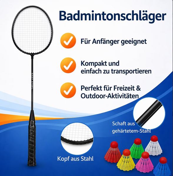 Badmintonset Badminton Set Federball Ausrüstung 4 Schläger Federball Set Tasche