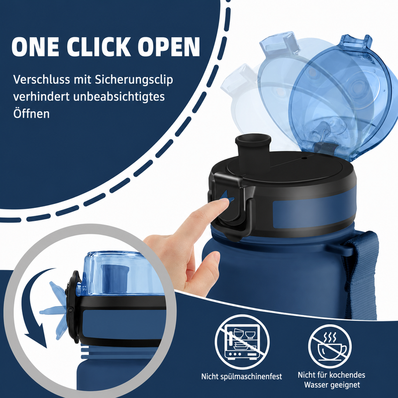 Wasserflasche 1 Liter Sportflasche Auslaufsicher mit Filter & Trageschlaufe