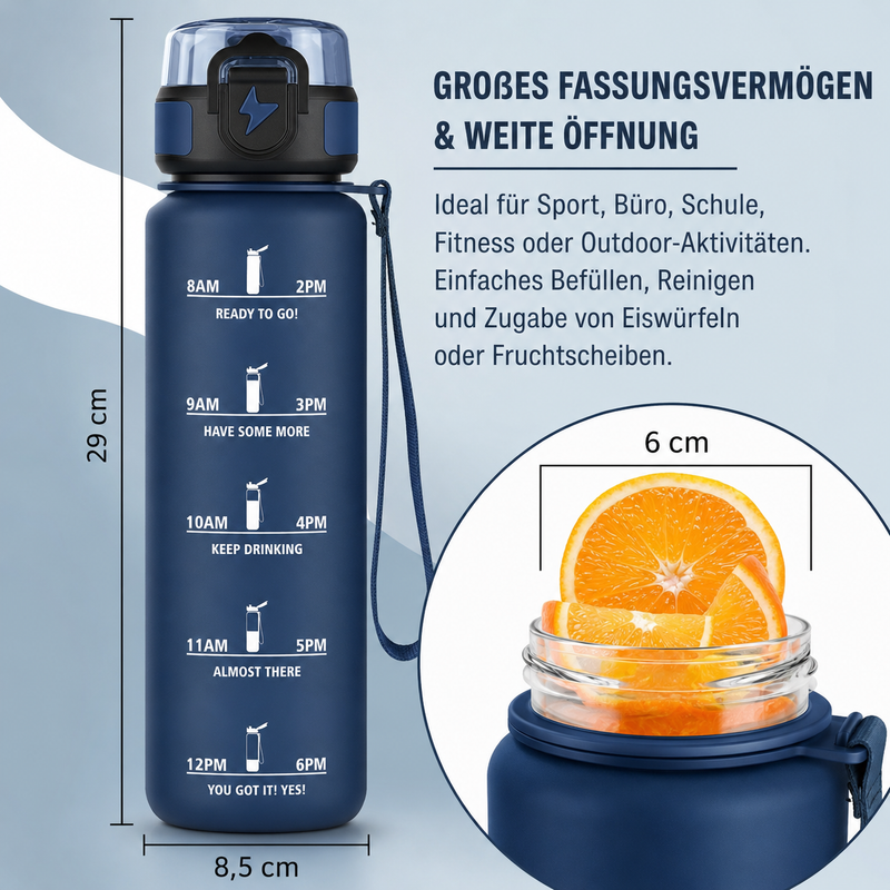Wasserflasche 1 Liter Sportflasche Auslaufsicher mit Filter & Trageschlaufe