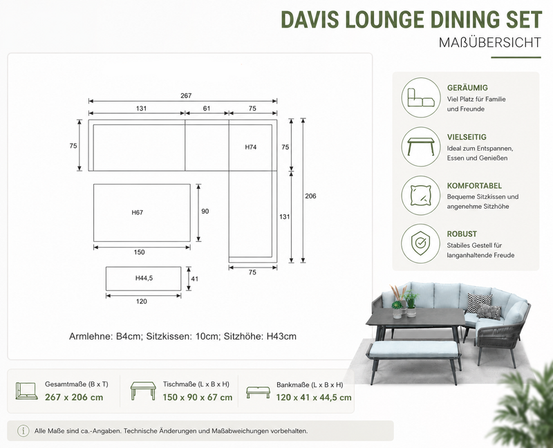 DAVIS Rope Alu Lounge Set Gartenmöbel Sitzgruppe grau rechts