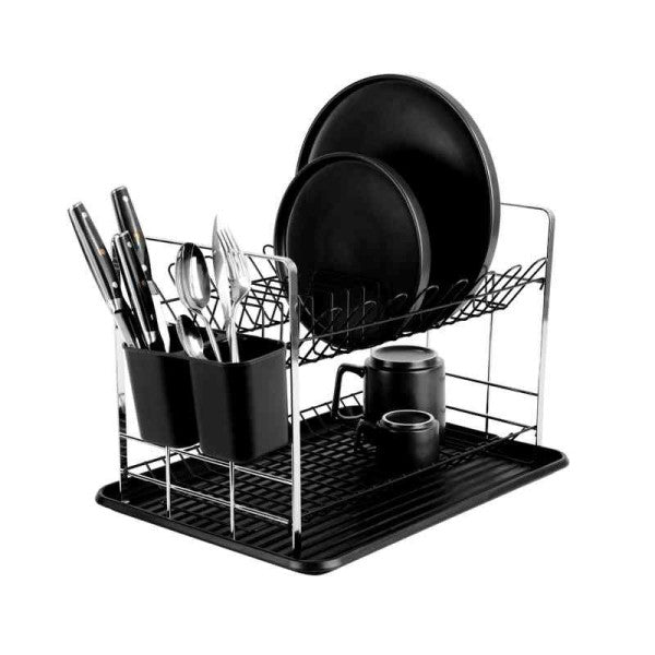 Berlinger Haus Geschirrabtropfgestell 2-stöckig – Matte Black mit Besteckhalter