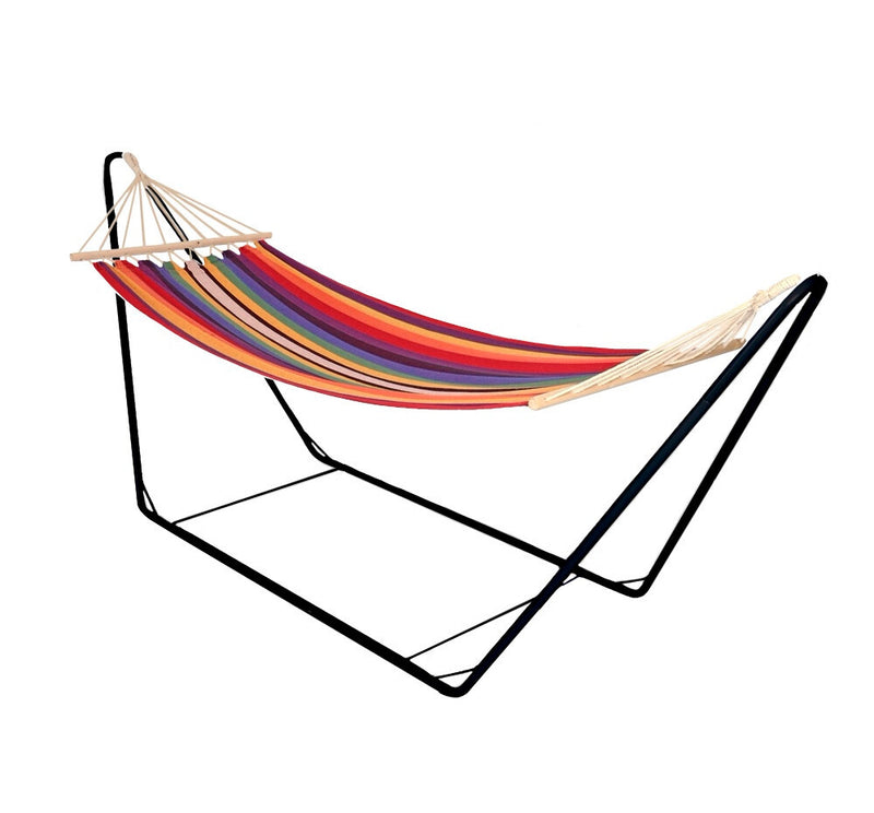 Lesli Living Hängematte Regenbogen inkl Metallgestell Garten Camping Outdoor