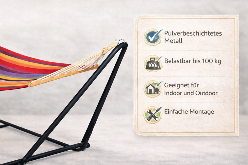 Lesli Living Hängematte Regenbogen inkl Metallgestell Garten Camping Outdoor
